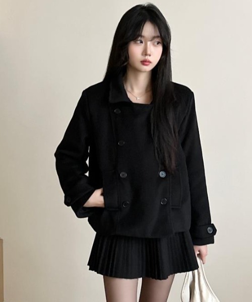 黒 ダブルブレスト ピーコート ピーコート pコート ダブルブレスト ショートコート レディース