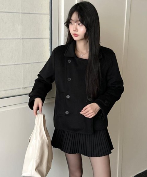 黒 ダブルブレスト ピーコート ピーコート pコート ダブルブレスト ショートコート レディース