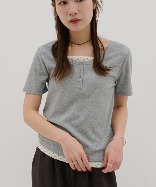 Discoat（ディスコート） tシャツ 「umm.」レイヤードヘンリーハーフ