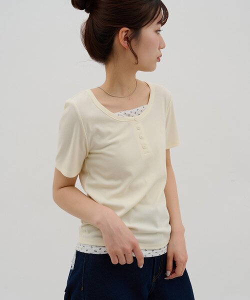 Discoat（ディスコート） tシャツ 「umm.」レイヤードヘンリーハーフ