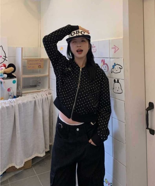 パーカー ドット柄 ショート丈 ジップパーカー レディース : ZOZOTOWN