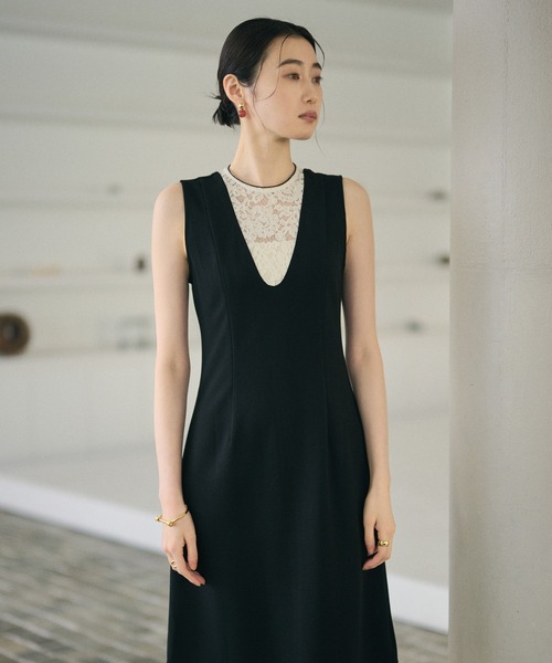 ワンピース bicolor lace layered long dress /バイカラーレース