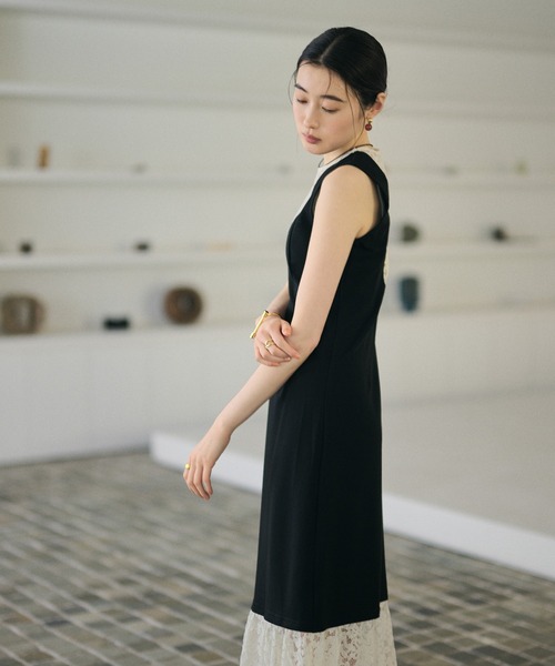 ワンピース bicolor lace layered long dress /バイカラーレース