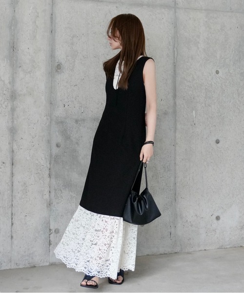 ワンピース bicolor lace layered long dress /バイカラーレース