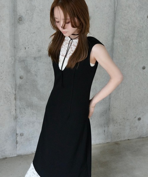 ワンピース bicolor lace layered long dress /バイカラーレース