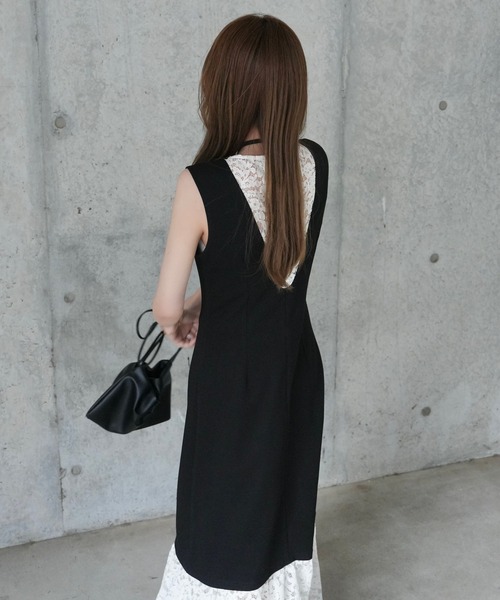 ワンピース bicolor lace layered long dress /バイカラーレース