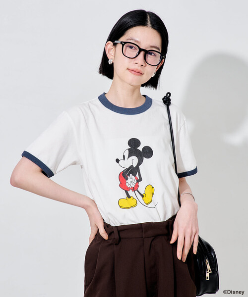 雰囲気抜群☆ディズニー ミッキー ミニー 両面プリント リンガーネック Tシャツ FREAK'S STORE（フリークスストア） tシャツ 「MICKEY MOUSE