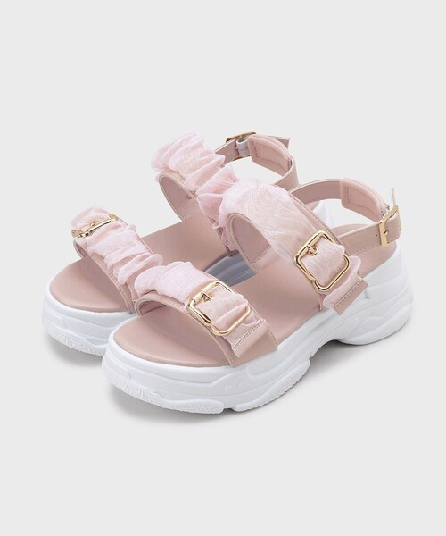 cs T&P（シーエスティーアンドピー） 厚底 サンダル 夏 サテンギャザー