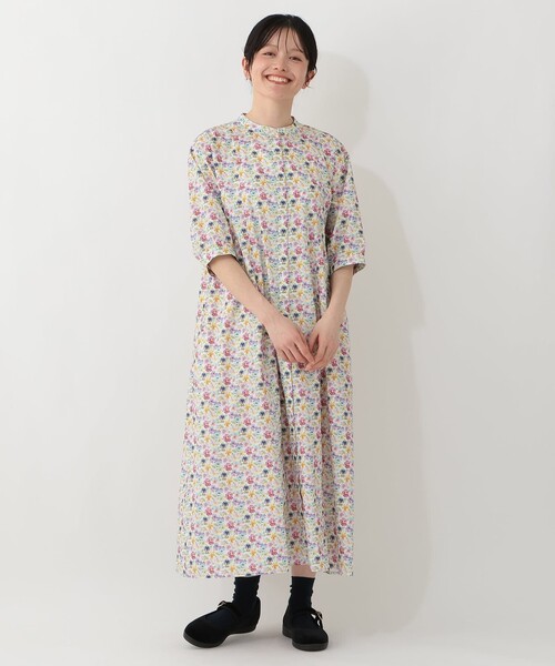 リバティプリントワンピース　ブラック系　LLサイズ ミラクルウェーブ リバティプリントワンピース 大きいサイズ M LL 4L