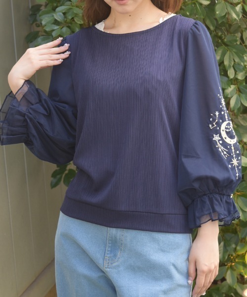 axes femme（アクシーズ ファム） tシャツ メテオール刺繍袖プル 