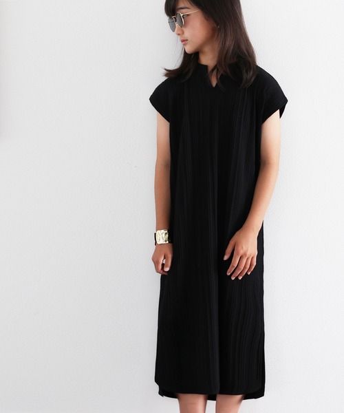 往復送料無料 ワンピース キッズ ランダムリブ 半袖 フレンチ無地コットンロング丈ワンピース