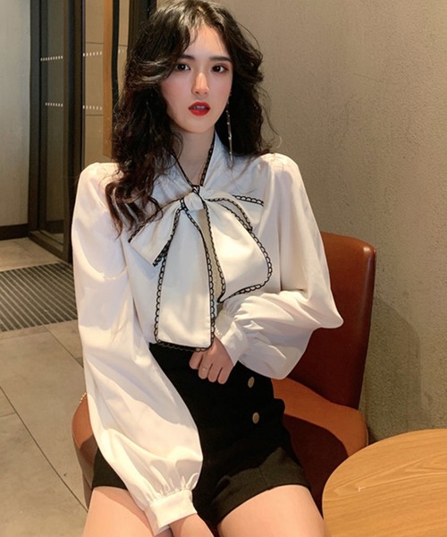 ボウタイリボン ブラウス 昭和レトロ ヴィンテージ 黒 クラシカル フォーマル DAY CLOSET ブラウス シャツ レディース ロマンティックボウタイ