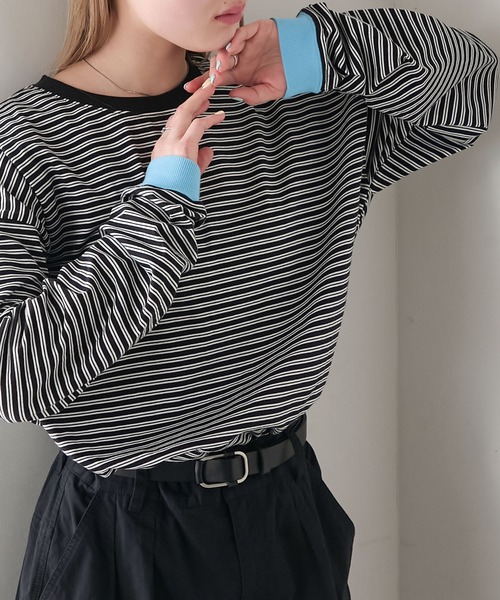 forksy. tシャツ 「forksy.」配色リブオーバーサイズカットソー