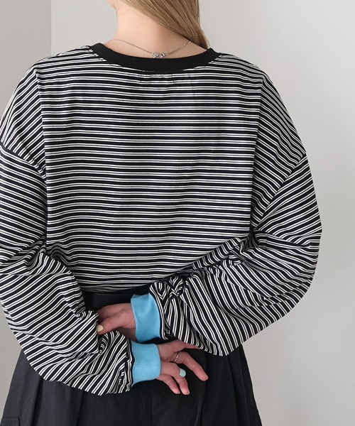 ◆ boohoo ◆オーバーサイズ ストライプ 軽量ニットTシャツ tops-02521 オーバーサイズ ストライプ シャツ ホワイト