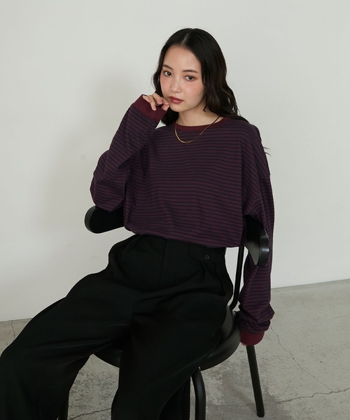 forksy.（フォルクシー） tシャツ 「forksy.」配色リブオーバーサイズ