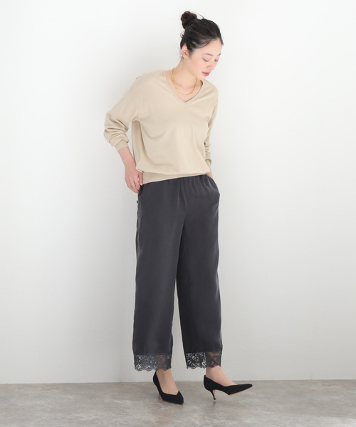 VERMEIL par iena パンツ キュプラフィブリル 裾レースパンツ