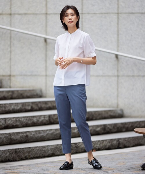 美品　ジェイプレス　バックプリーツブラウス　グレー　バンドカラー　長袖　2023 美品 ジェイプレス バックプリーツブラウス グレー バンドカラー