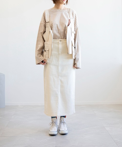 TUCK DESIGN DENIM SKIRT アリソンブラウン　デニムスカート TUCK DESIGN DENIM SKIRT アリソンブラウン デニムスカート
