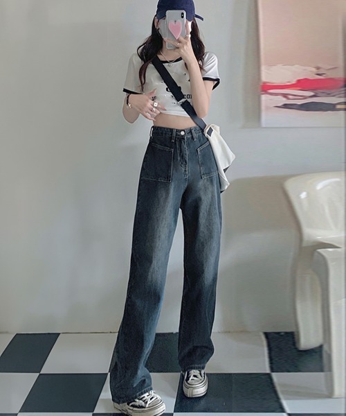 ハイウエスト デザインレトロ デニムワイドパンツ 5022201 レトロ デニムワイドパンツ ハイウエスト | ミニミニストア