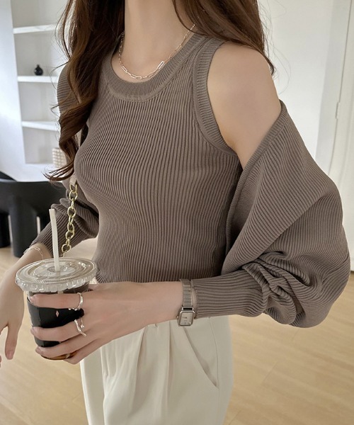アンサンブル 「SETアイテム」メランジボレロ タンクセット COCOMOMO ニット セーター アンサンブル ボレロタンクトップ