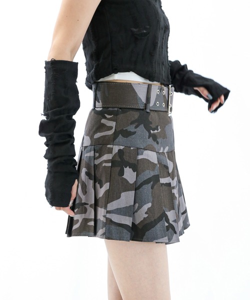 スカート 迷彩柄プリーツデザインミニスカート : ZOZOTOWN Yahoo