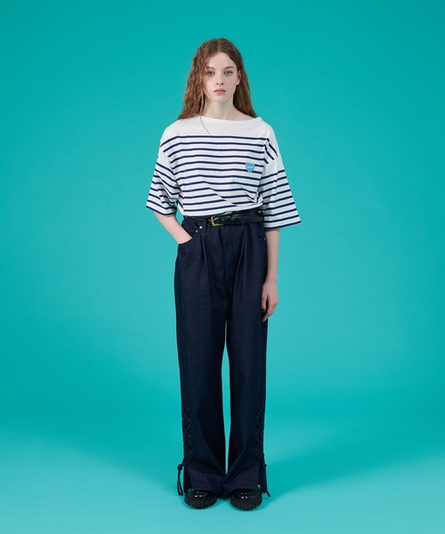 ONCILY ジーンズ BACK POCKET EMBROIDERY SHIRRING DENIM PANTS