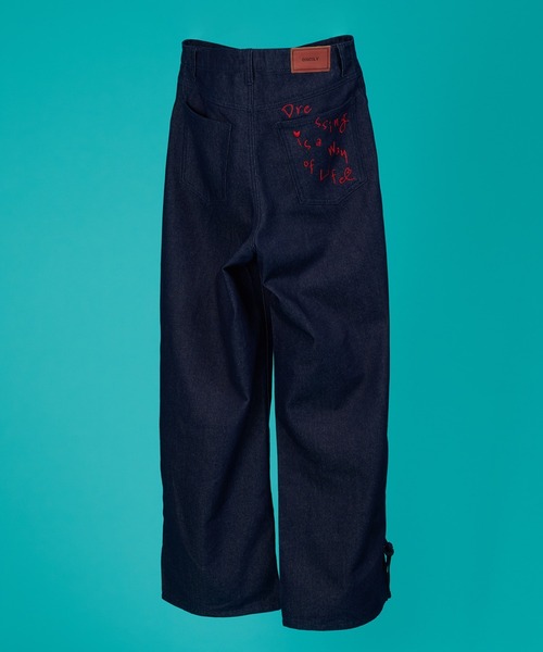 ONCILY ジーンズ BACK POCKET EMBROIDERY SHIRRING DENIM PANTS