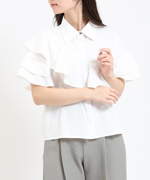 TRUDEA（トルディア） シャツ ブラウス アシンメトリーラッフルフリル 