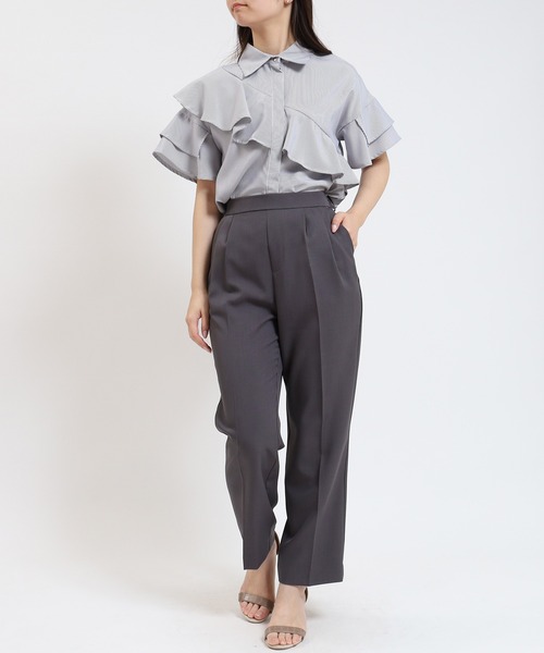 TRUDEA シャツ ブラウス アシンメトリーラッフルフリルシャツ