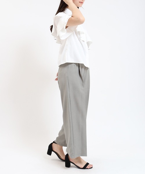 TRUDEA シャツ ブラウス アシンメトリーラッフルフリルシャツ