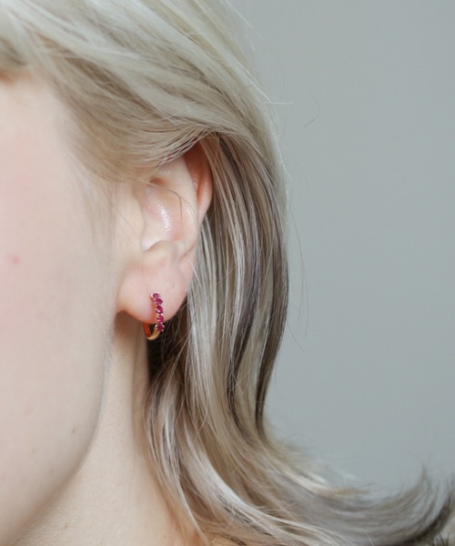 K10YG ルビー　　cui-cui フープピアス ピンク cui-cui ピアス ルビー スナップ フープ | K10YG レディース