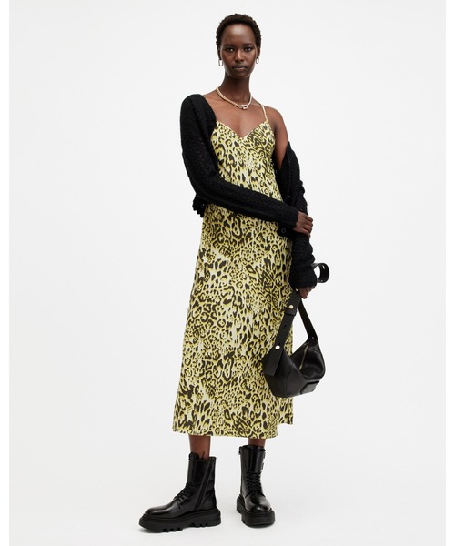 AllSaints/Bryony ミディ丈 スリップワンピース Vネック ALLSAINTS（オールセインツ）の「BRYONY GOLD PRINT RONNIE MIDI