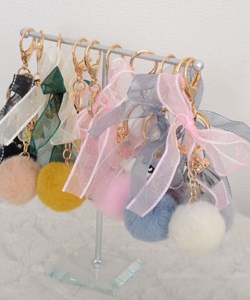 Mayree キーホルダー 「float」ファー×レースリボン×ミニ