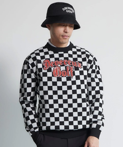 最新作 devereux golf ニットセーター チェッカー クルーネック DEVEREUX GOLF セーター ニット Cafe Racer チェッカーニット