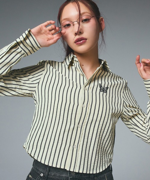 ブラウス シャツ BUTTERFLY STRIPE L/S SHIRT レディース