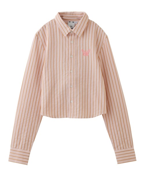 X-girl（エックスガール） ブラウス シャツ 夏 BUTTERFLY STRIPE L/S