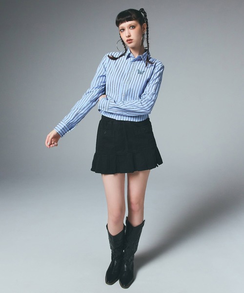꒰*꒱様 トップス X-girl（エックスガール） ブラウス シャツ 夏 BUTTERFLY STRIPE L/S