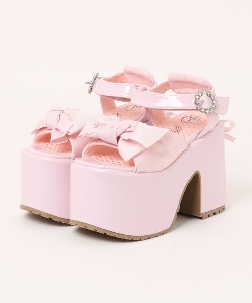 【SALE中】リボン付き厚底ピンクサンダル YOSUKE（ヨースケ） 厚底 サンダル 「YOSUKE/ヨースケ」厚底リボン