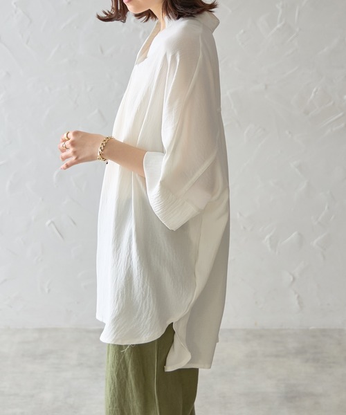 ブラウス シャツ LONG RIB SWEAT SHIRT レディース each alchemist ブラウス シャツ スキッパーとろみ抜き襟