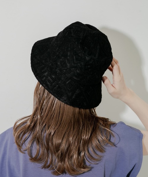 レース付き黒バケットハット SMELLY 帽子 ハット レースバケットハット レディース