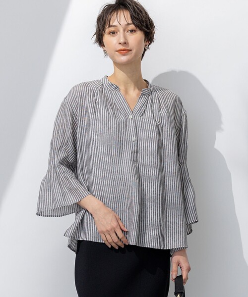 23区 ブラウス シャツ 「洗える」LIBECO タックスリーブ