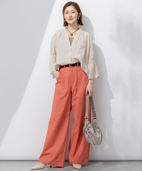 【洗える】LIBECO タックスリーブ シャツ 23区 ブラウス シャツ 「洗える」LIBECO タックスリーブ