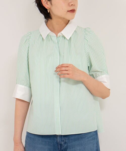 【新品未使用タグ付き】NOLLEY'S★パフスリーブ半袖シャツブラウス NOLLEY'S（ノーリーズ） ブラウス シャツ パフスリーブ半袖シャツ