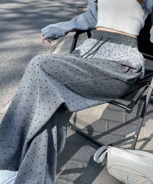 スウェットパンツ ジャージ レース付きドット柄ワイドスウェットパンツ レディース | おしゃれスタ | 12