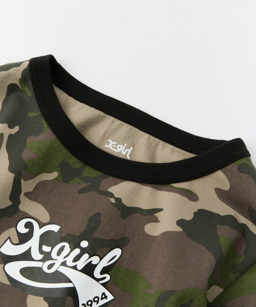 X-girl（エックスガール） tシャツ CURSIVE LOGO CAMO S/S BABY TEE