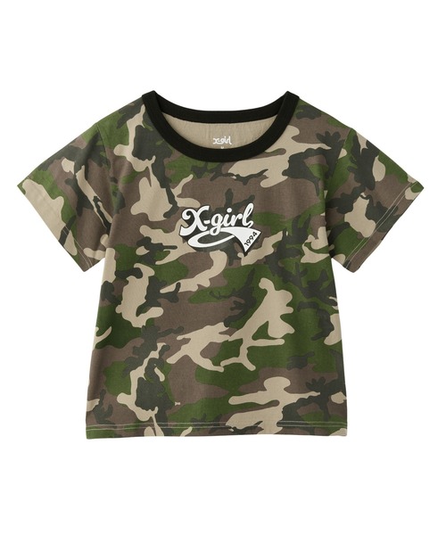 X-girl（エックスガール） tシャツ CURSIVE LOGO CAMO S/S BABY TEE