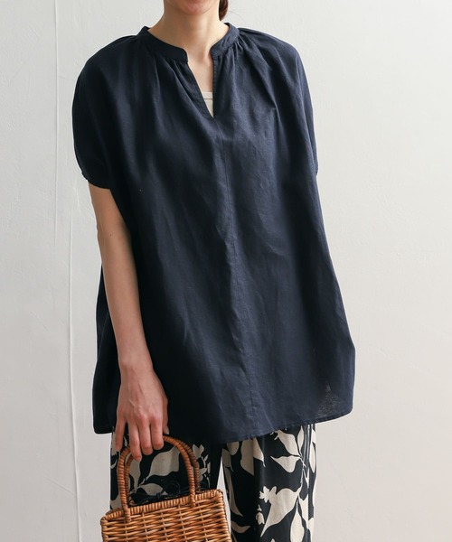 「URBAN RESEARCH DOORS」 半袖ブラウス MEDIUM ネイビー レディース