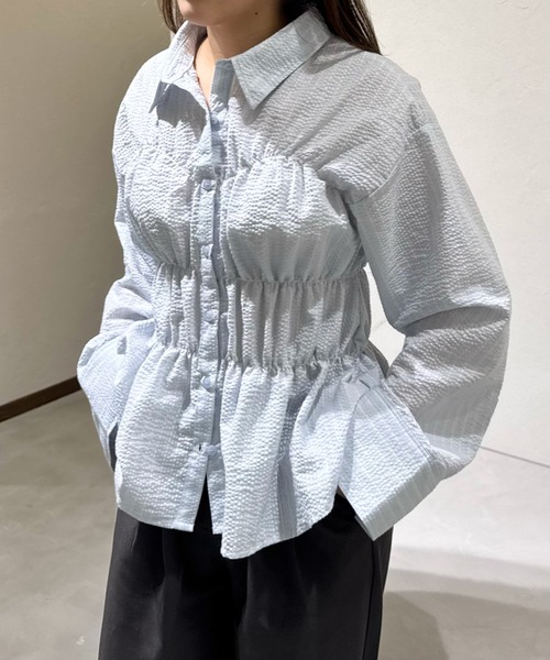 ブラウス シャツ シャーリングワイドスリーブシャツ レディース