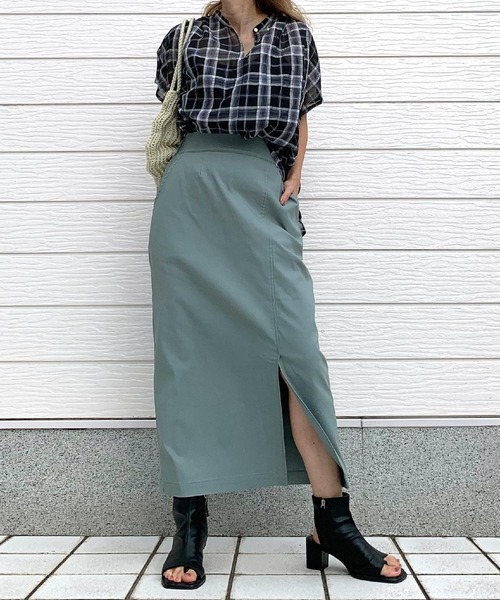 Q ブラウス シャツ エアリーチェックスキッパーブラウス