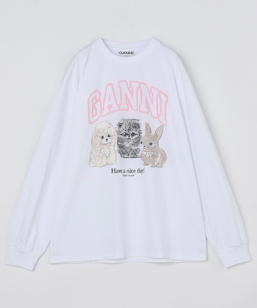 GANNI 動物プリント Tシャツ 半袖 GANNI（ガニー）の「GANNI/ガニー WHITE GRAPHIC BUNNY JERSEY T